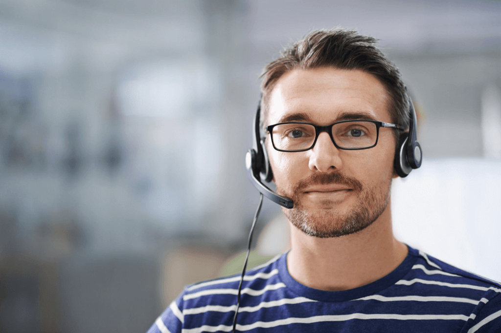 young person with telephone headset