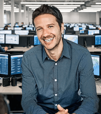 Broker in office with loading docks visible